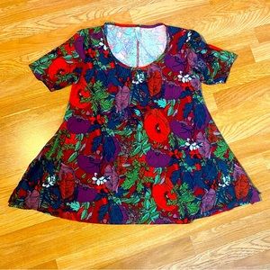 Lularoe PerFect Tee Purple Red Floral Flowers Leggings Material Top Tee Shirt